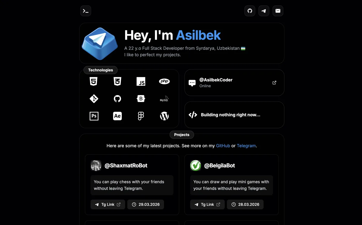 AsilbekCoder web portali